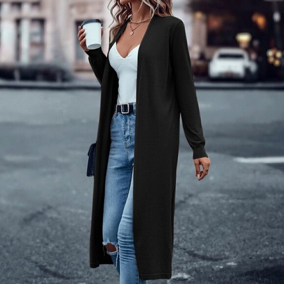 Black Casual Womens Solid Open Front Cardigan - Picture 1 of 5